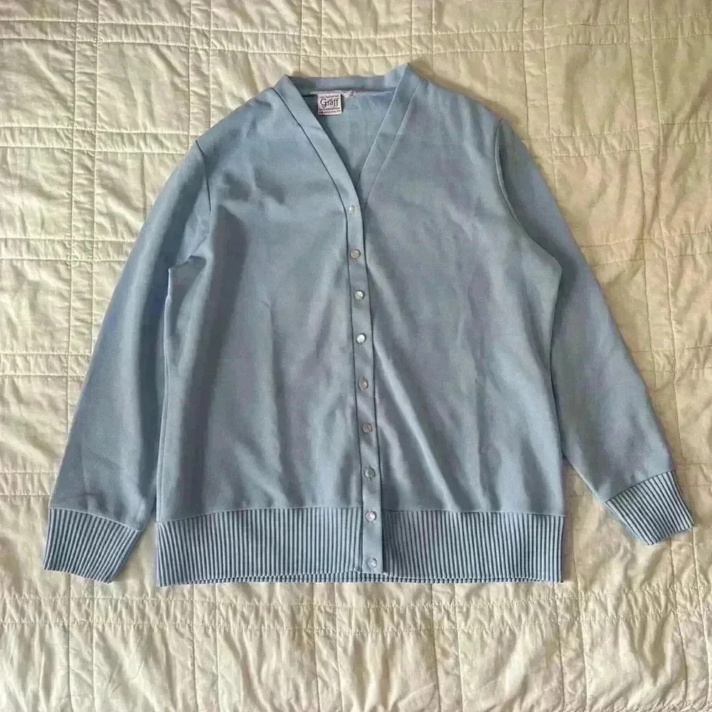 Graff‎ californiawear vintage retro light blue cardigan XL